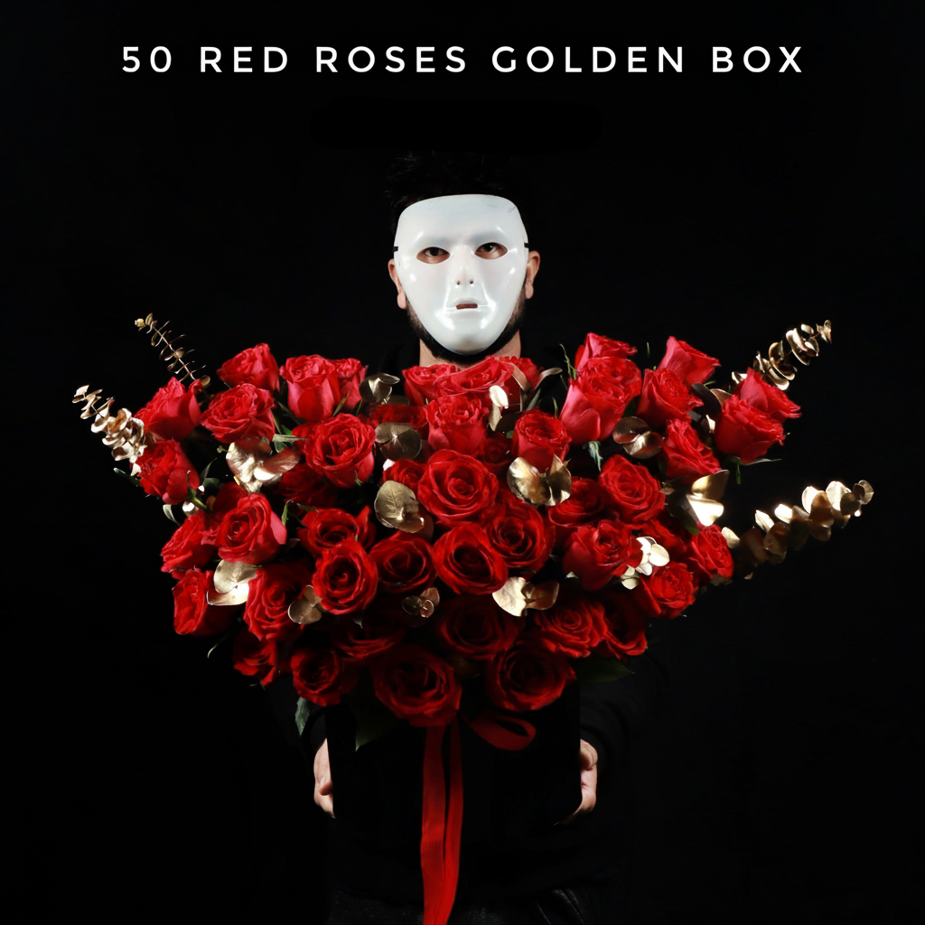50 Red Roses Golden Box - 250 AED