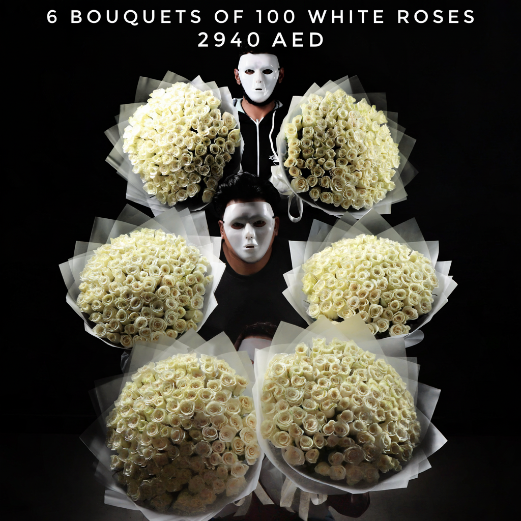 6 Bouquets of 100 White Roses