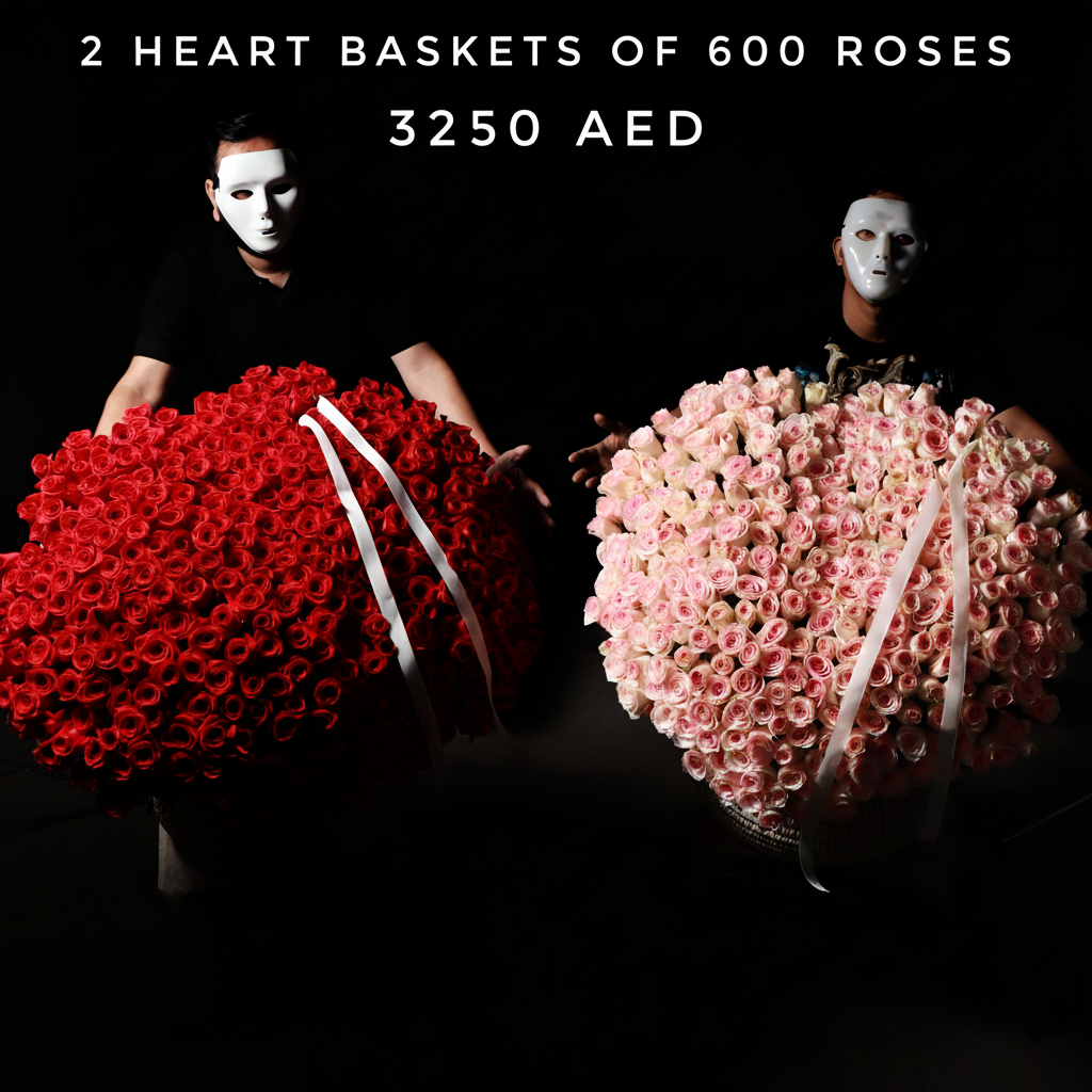 2 Heart Baskets of 600 Roses Main image