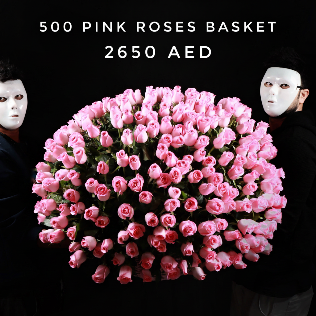 500 Pink Roses Basket