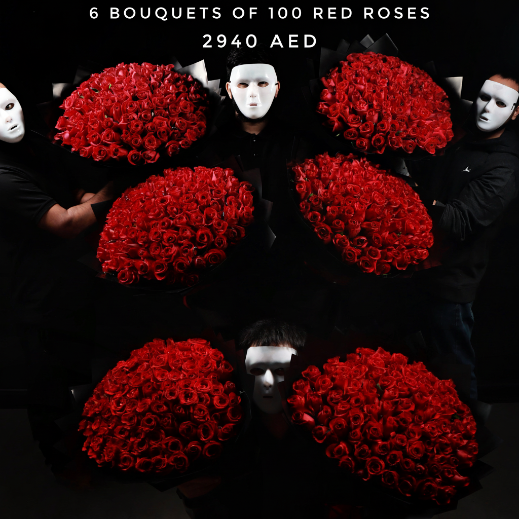 6 Bouquets of 100 Red Roses Main image