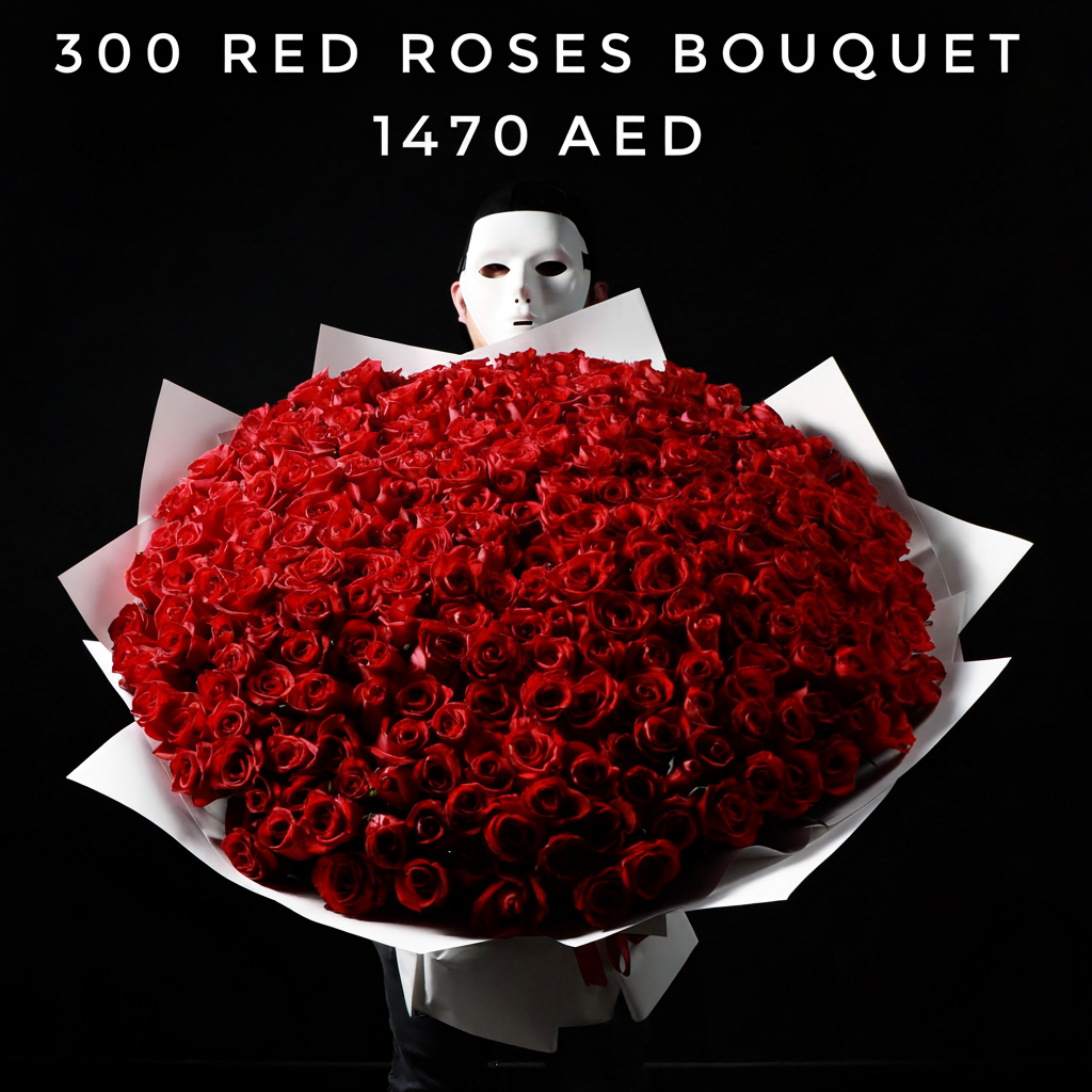 300 Red Roses Bouquet White Wrapping