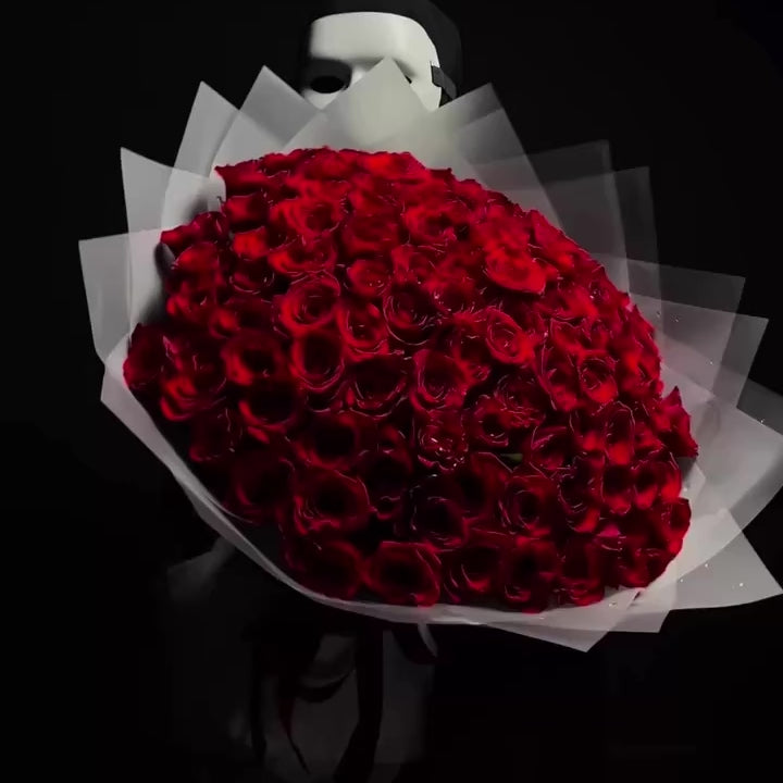 100 Red Roses in Transparent Wrapping